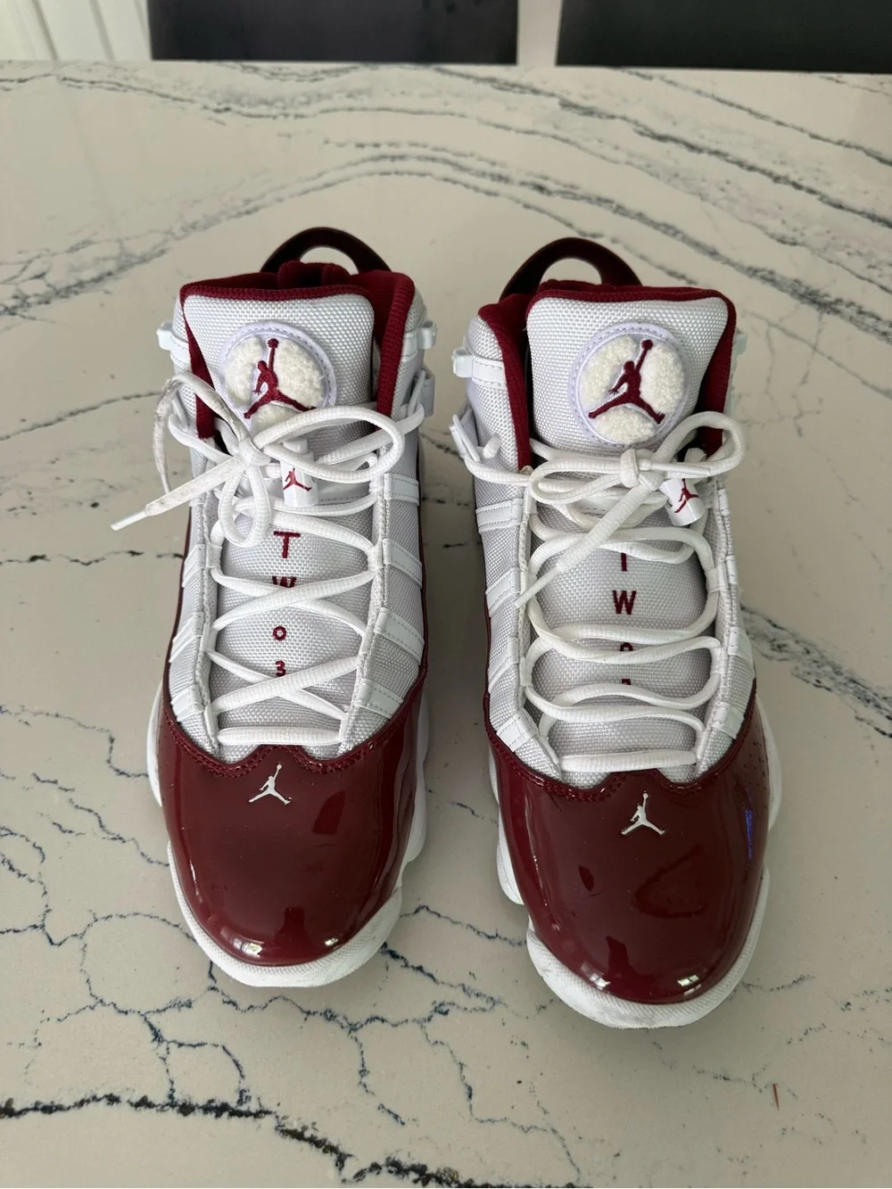 Jordan Men’s White and Maroon High-Top Sneakers